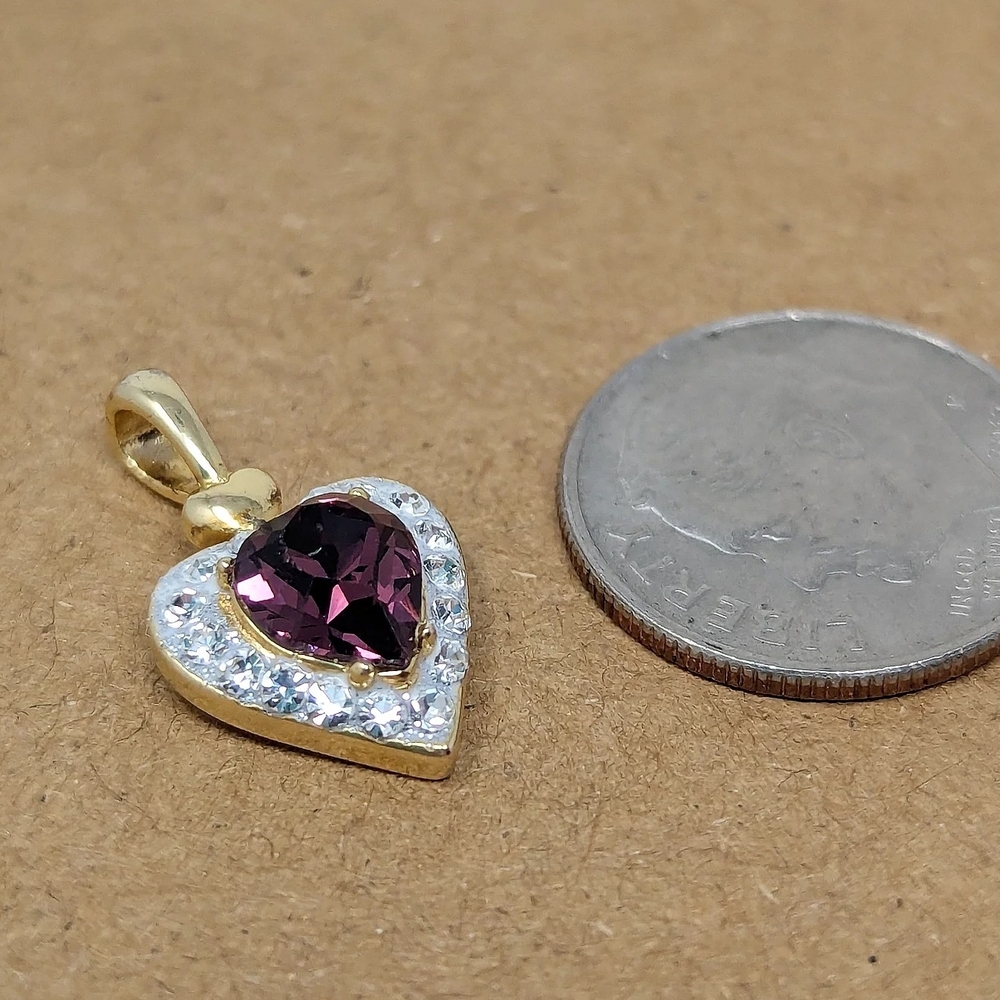 Sterling silver 925 gold heart rhinestone pendant